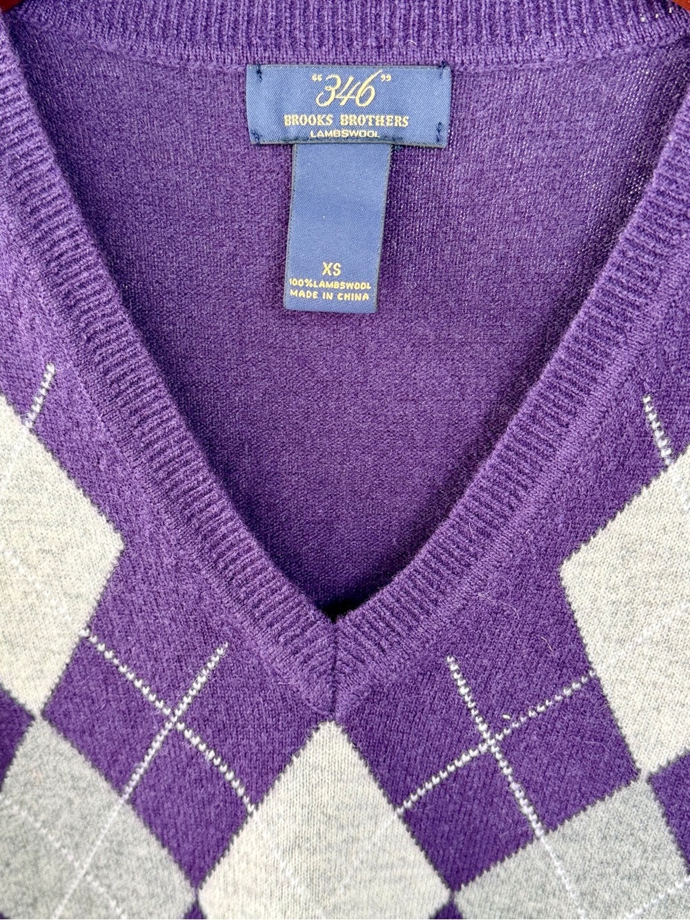 Brooks Brothers 346 100% Lambswool Argyle Sweater Vest Purple Gray XS Classic - Picture 4 of 5